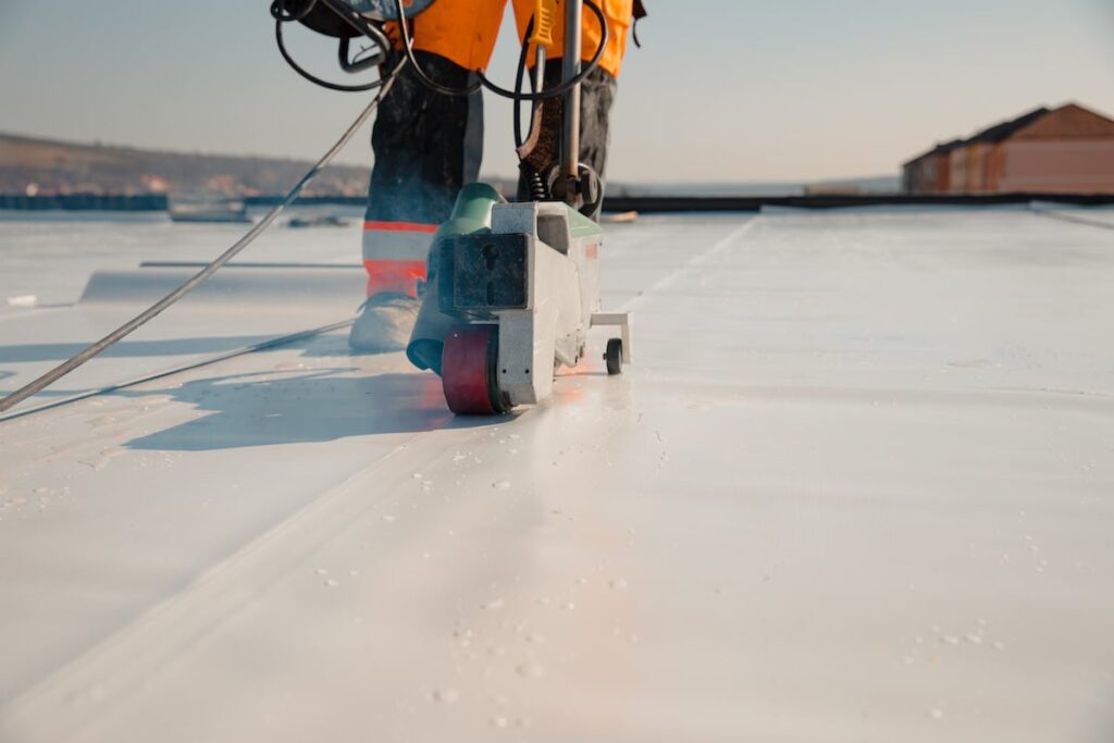 roofer installing TPO