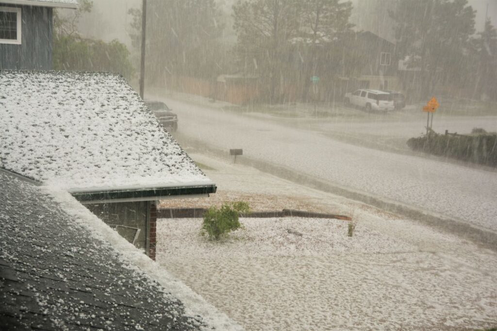 street during hail storm