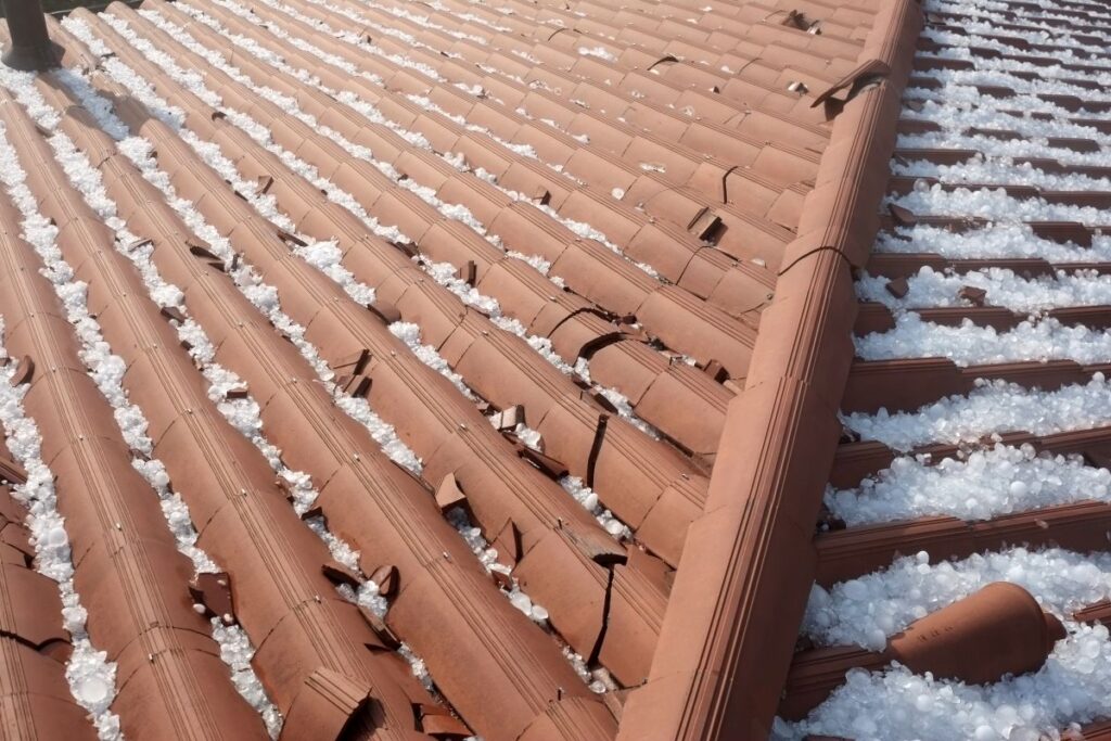 Hail damage on a clay tile roof