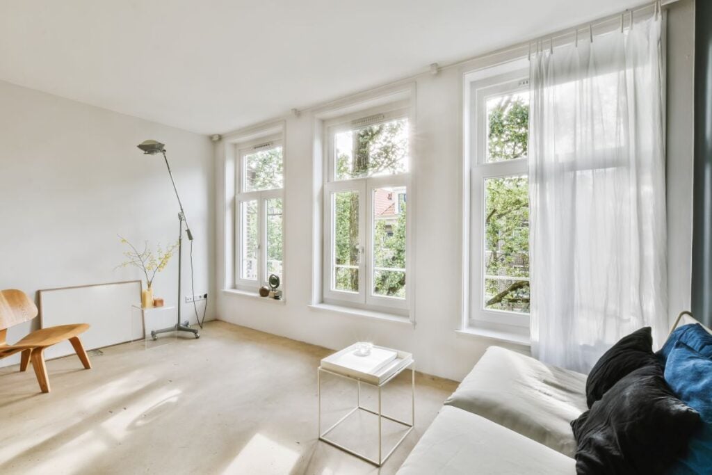 bright living room with large windows