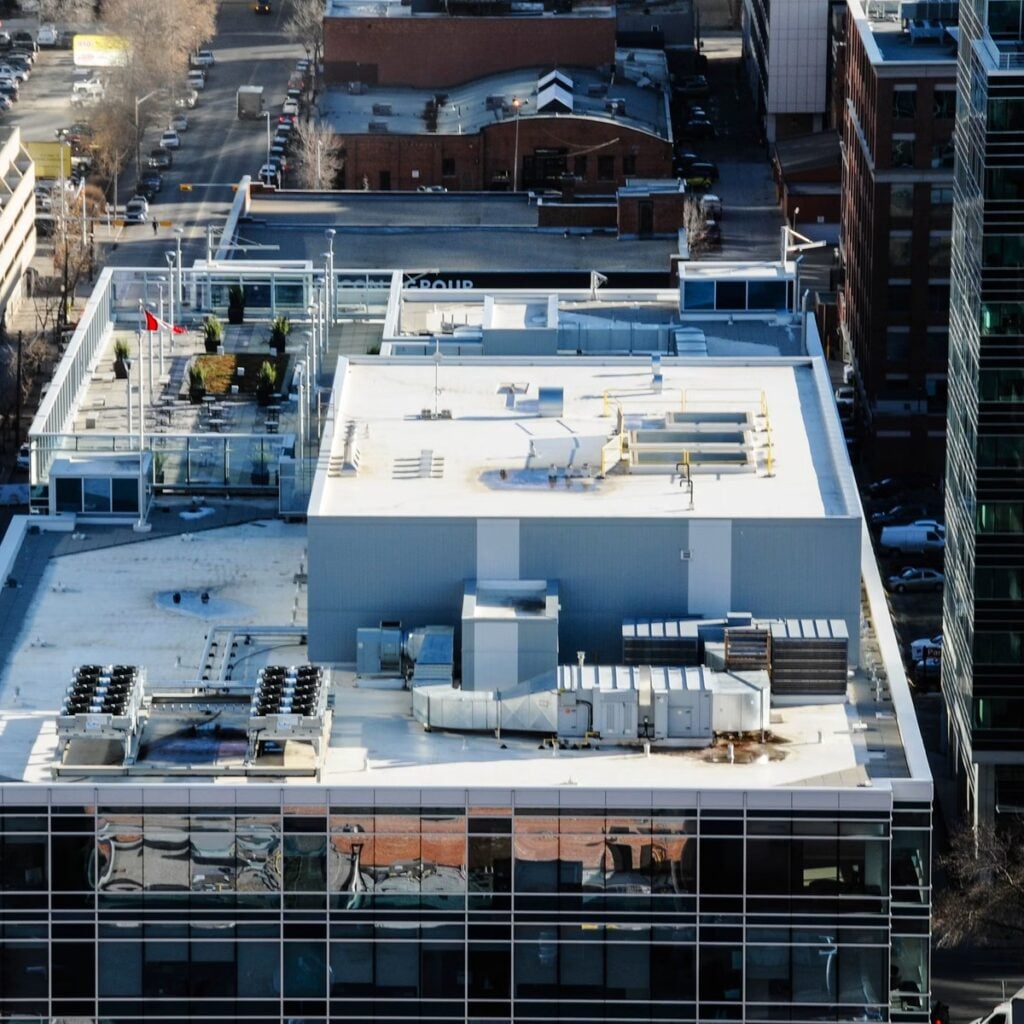 Commercial flat rooftop on a building served by a roofing company in DuPage County, IL