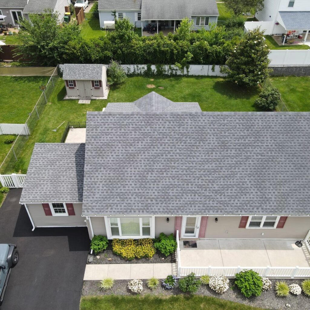 Aerial view of a residential shingle roof for a trusted roofing company in La Grange, IL